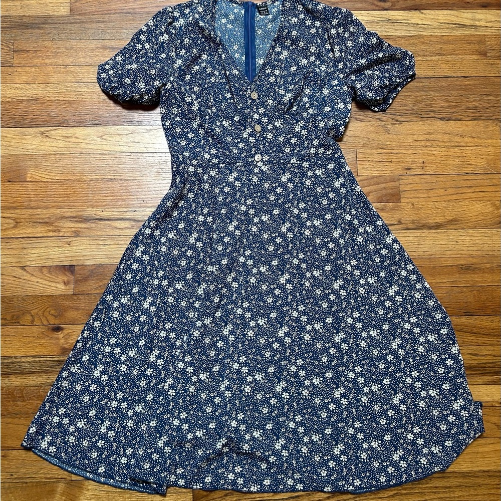 SHEIN Navy Floral Midi Dress